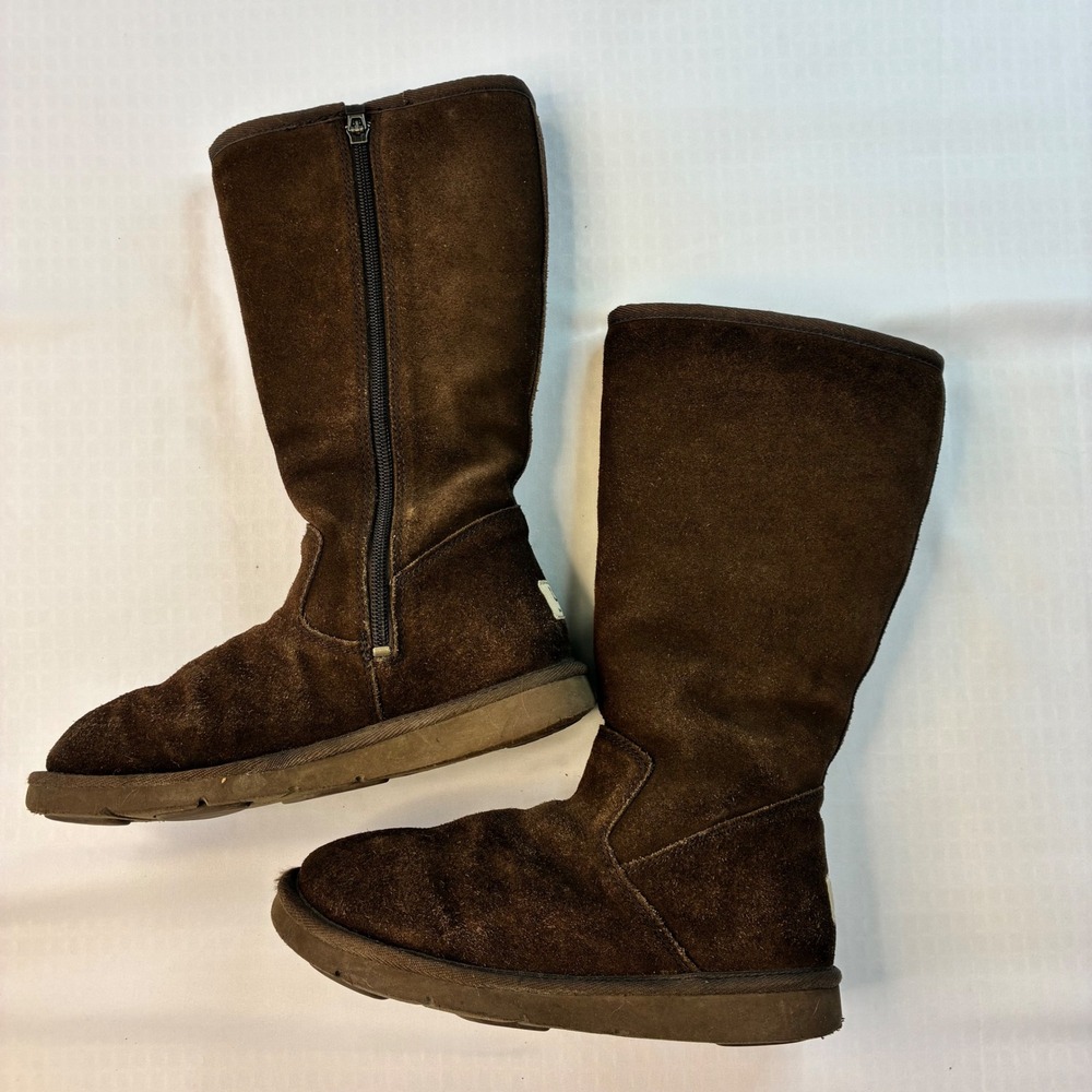 UGG Australia Sunset Tall Brown Suede Sheepskin Boots 5235 Womens Size 5